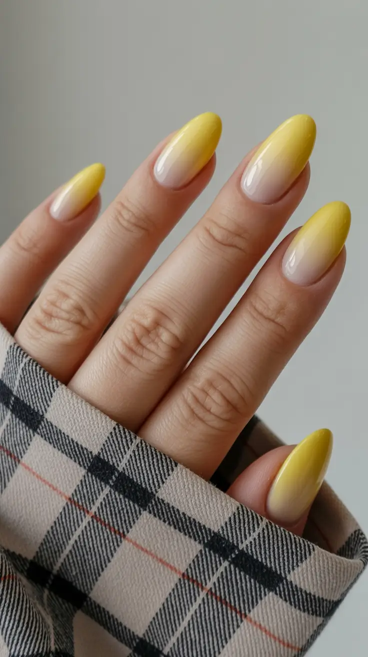 easy spring nails 2026 Sunlit Yellow Ombre Almond