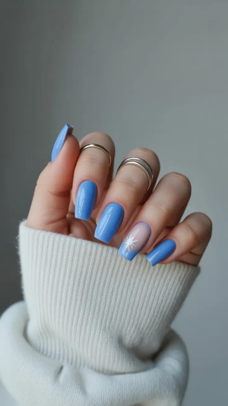 easy spring nails 2026 Sky Blue Minimal Star Accent
