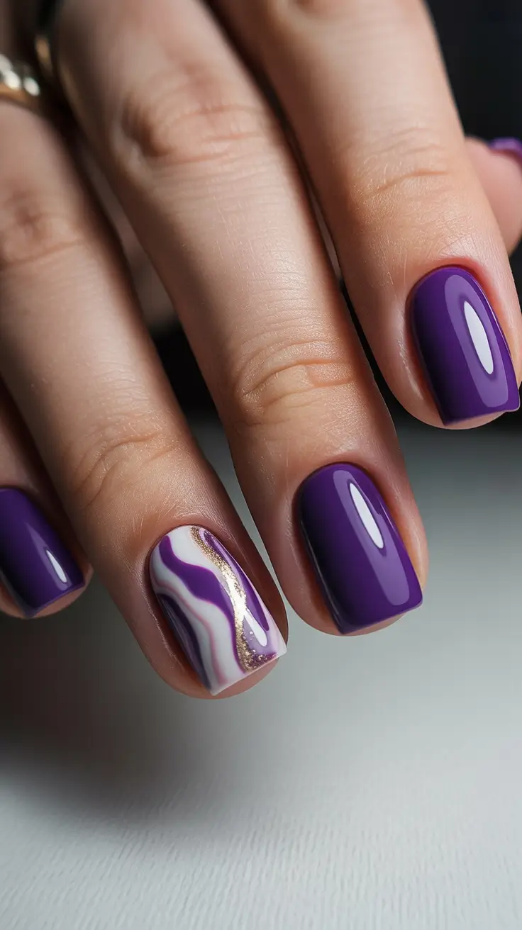 easy spring nails 2026 Deep Purple with Marble Accent