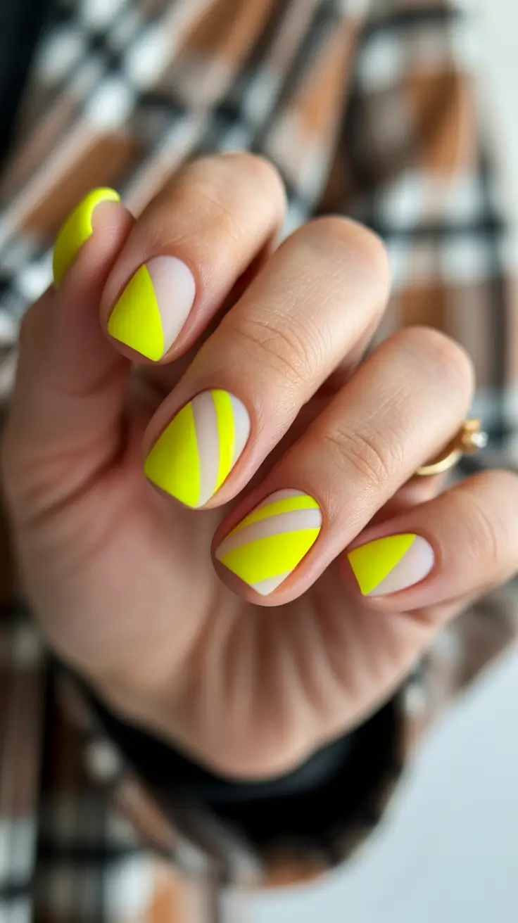 fresh spring nail colors 2026 Neon Lime Geometry: Graphic Energy Burst