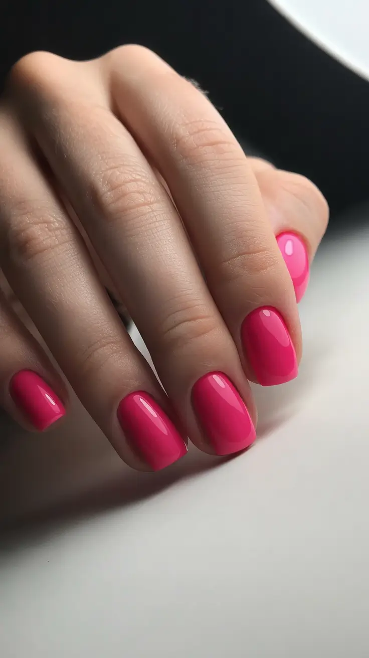 fresh spring nail colors 2026 Hot Pink Gloss: The Power of a Perfect Solid