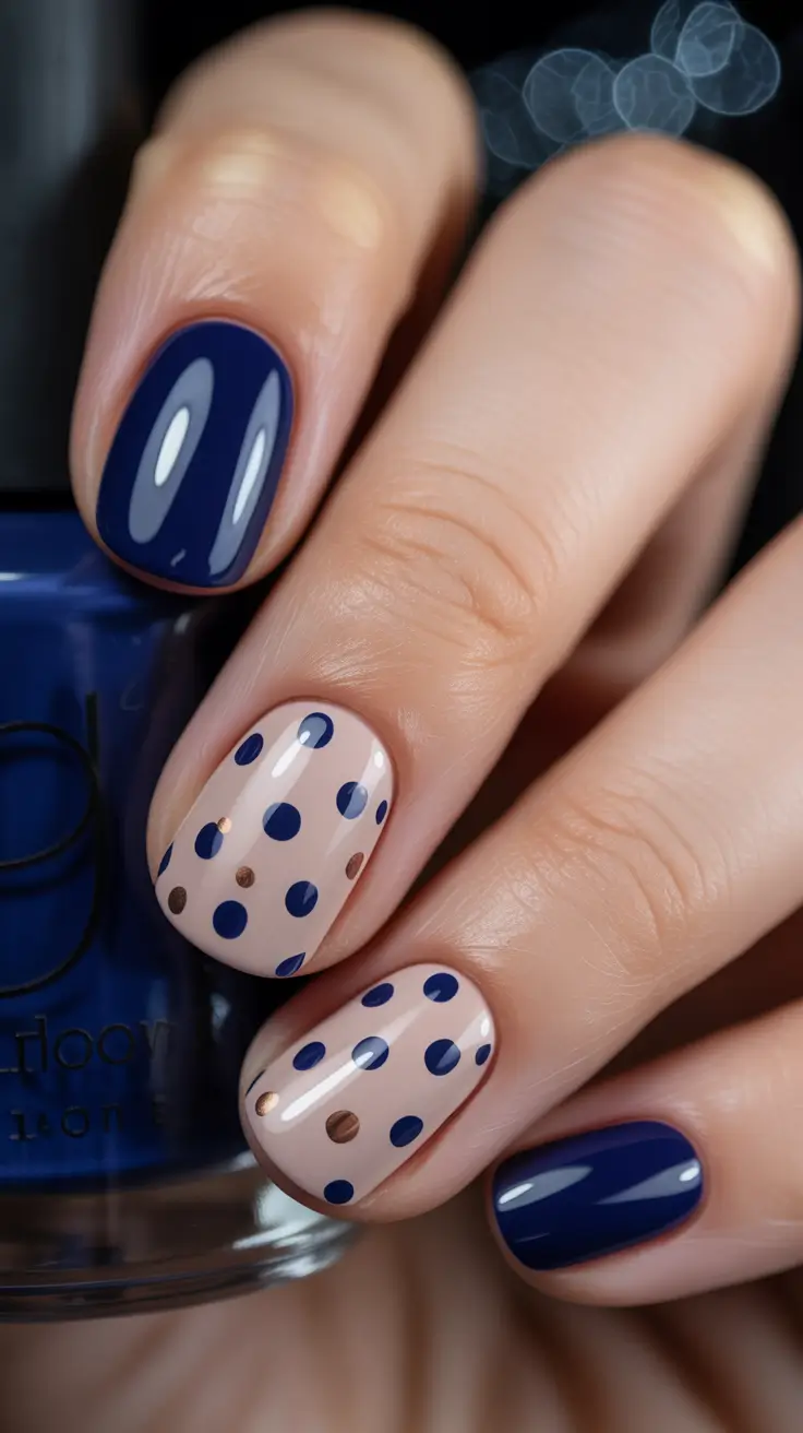 fresh spring nail colors 2026 Navy & Polka Dots: Playful Contrast for Short Nails