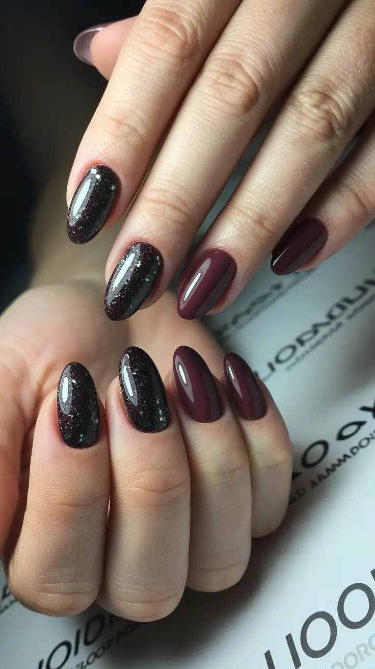 fresh spring nail colors 2026 Deep Plum & Midnight Sparkle: Moody Spring Evenings