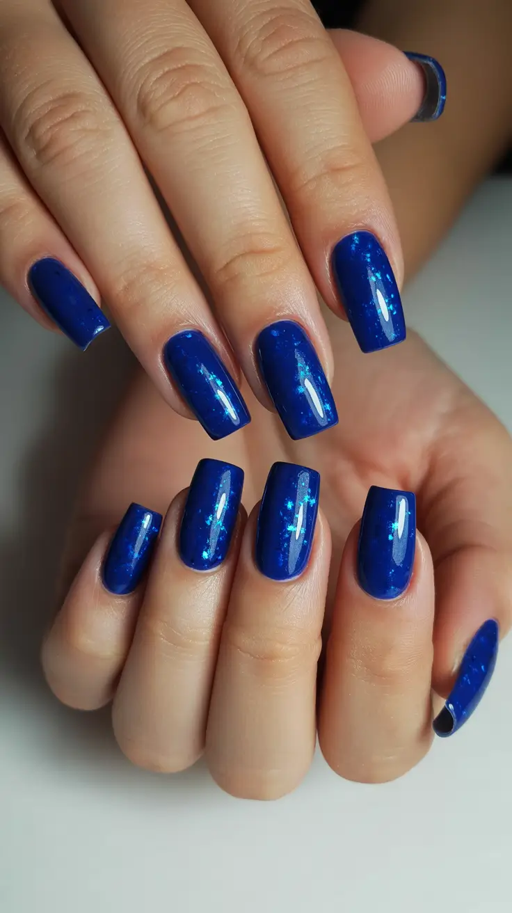 fresh spring nail colors 2026 Electric Sapphire Shimmer: Bold and Brilliant