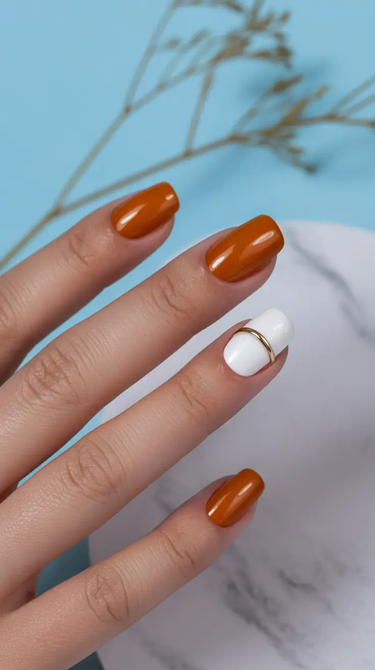 fresh spring nail colors 2026 Burnt Orange & Porcelain Accent: Warm Minimalist Energy