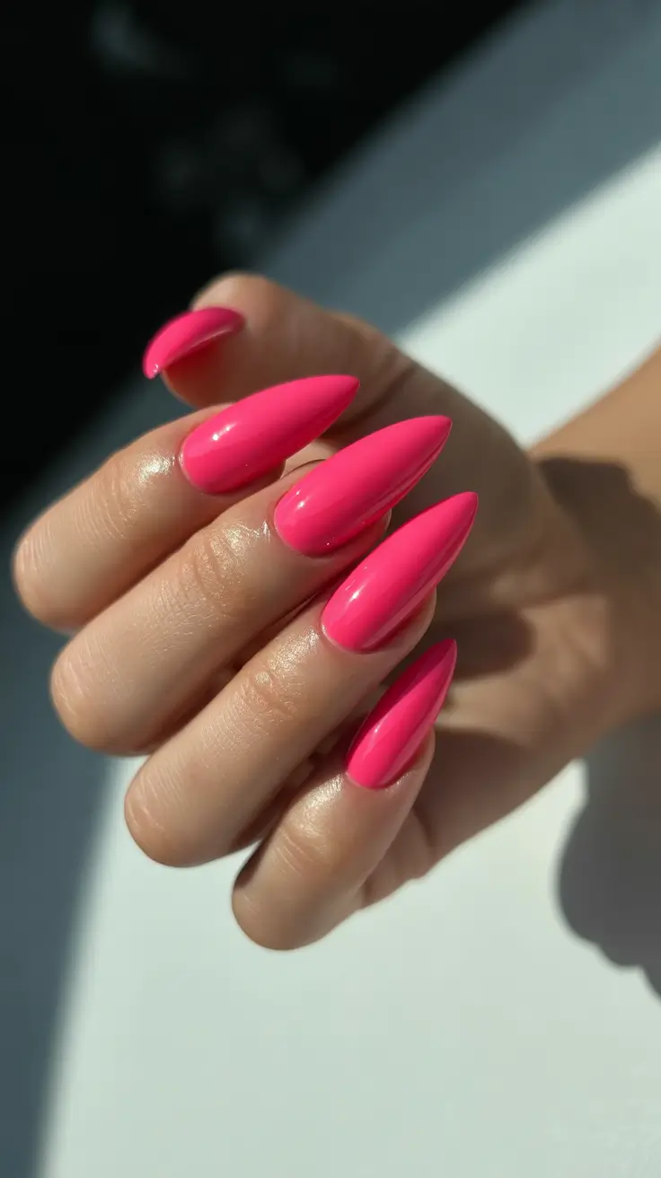 March Nails Color Ideas 2026 Hot Pink Almond