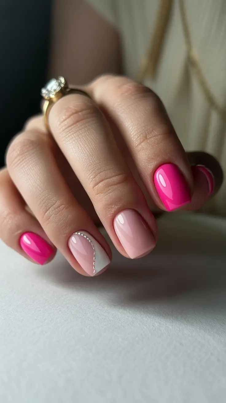 March Nails Color Ideas 2026 Blush and Hot Pink Contrast