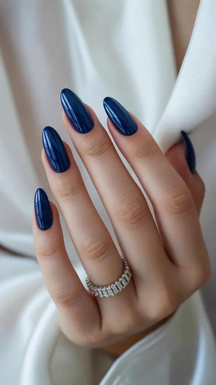 March Nails Color Ideas 2026 Midnight Navy Almond