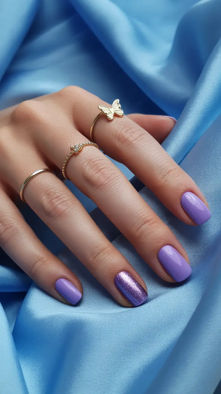 March Nails Ideas 2026 Lilac Satin With a Shimmer Accent