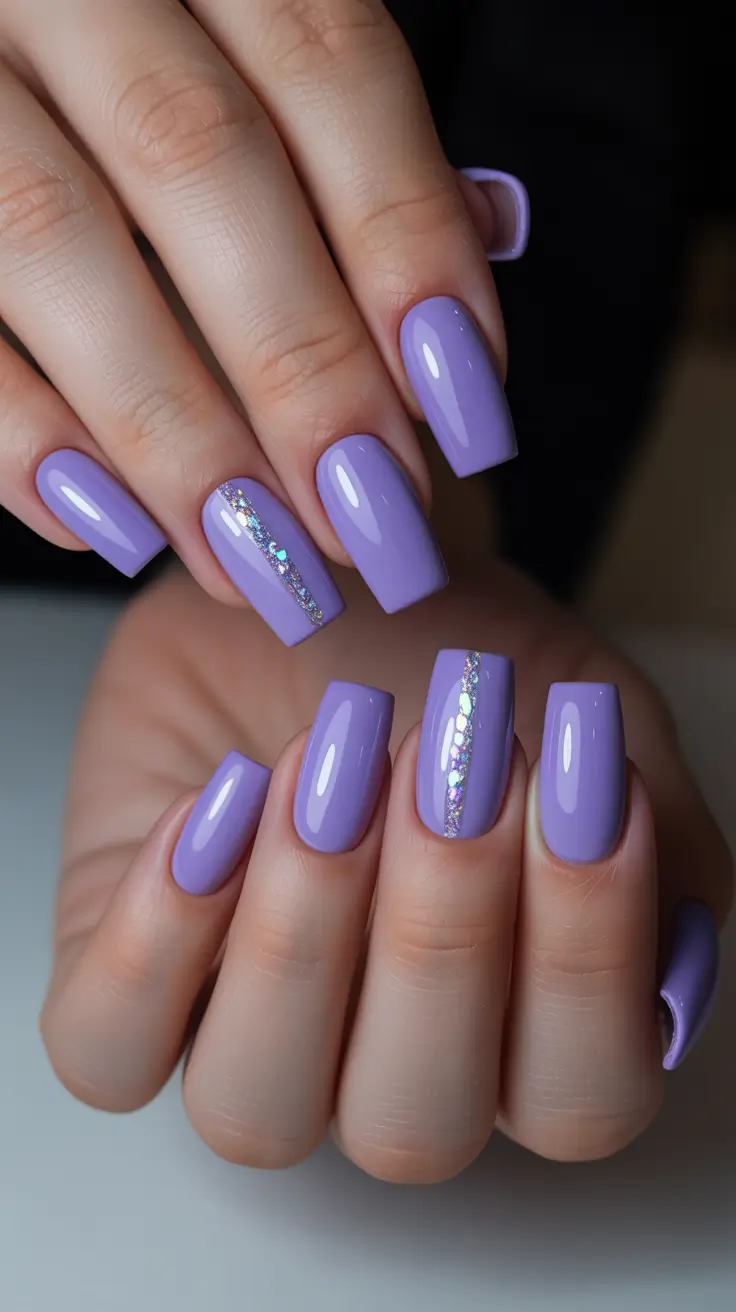 March Nails Ideas 2026 Lavender Sleek With Crystal Lines