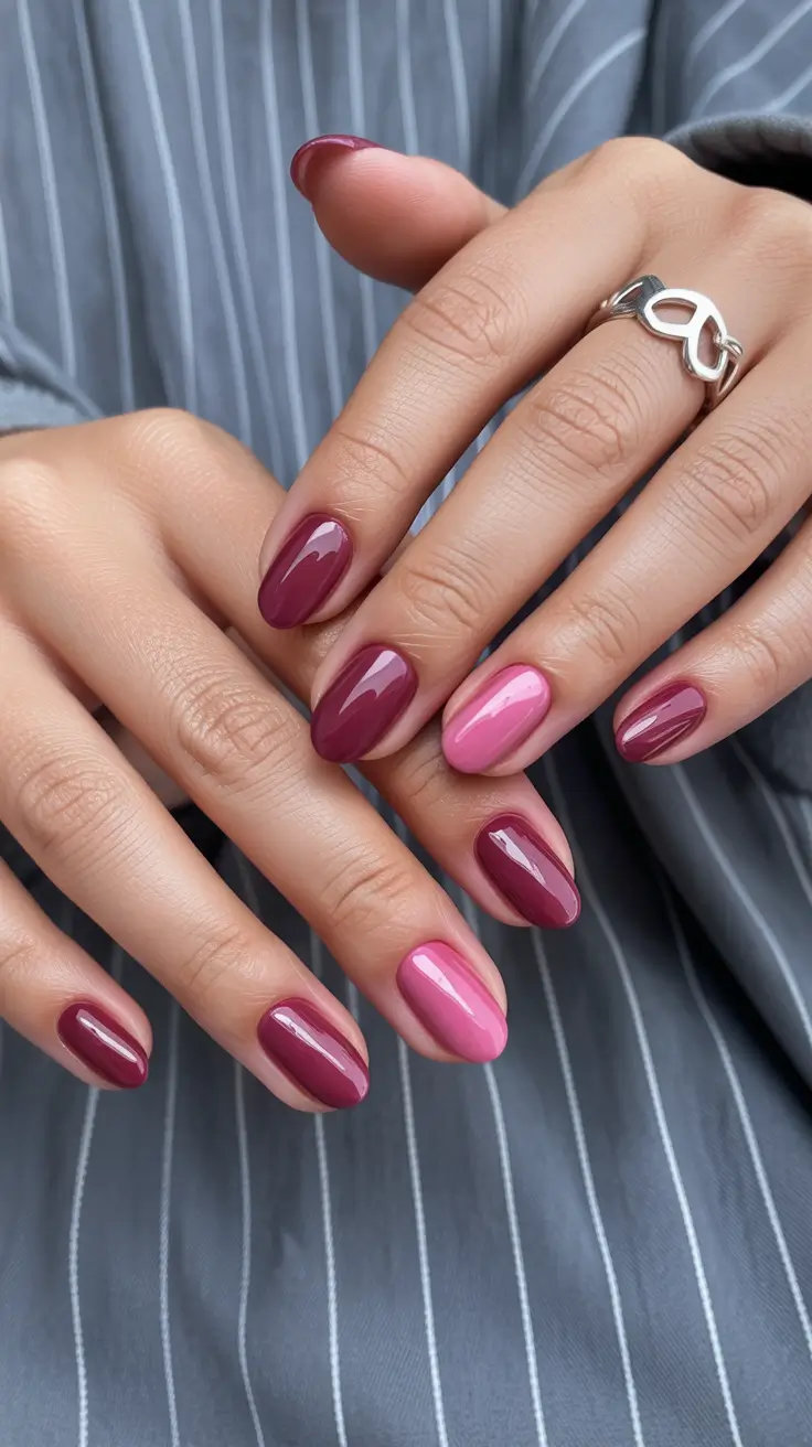 March Nails Ideas 2026 Burgundy Rose Gradient Mix