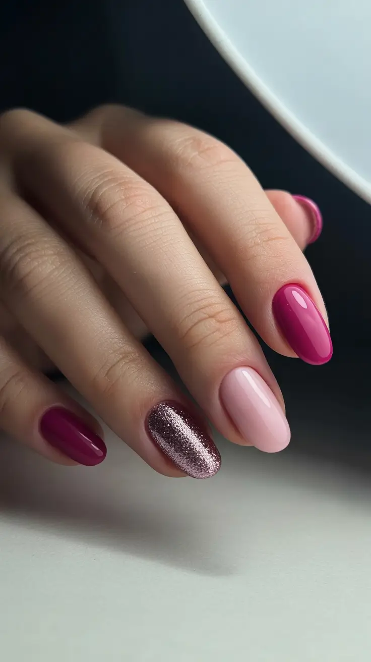 March Nails Ideas 2026 Rosy Harmony With Metallic Spark