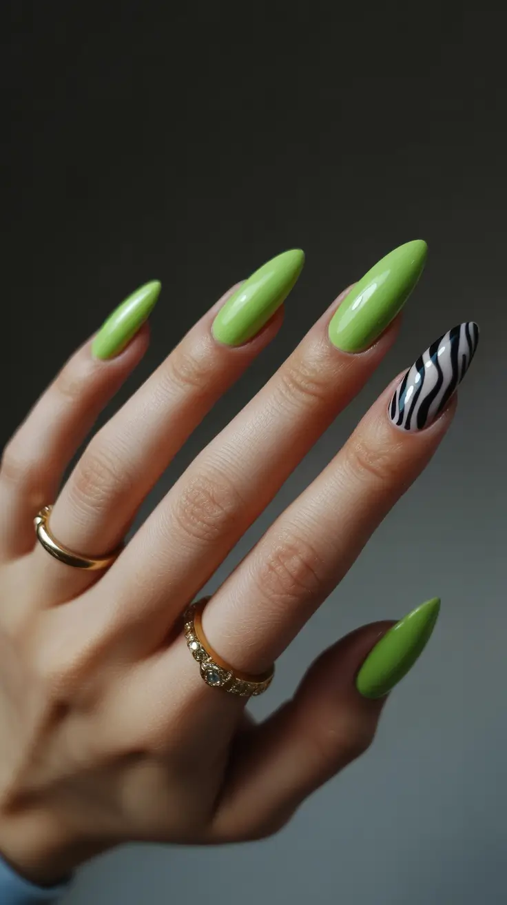 March Nails Ideas 2026 Lime Burst With a Wild Accent