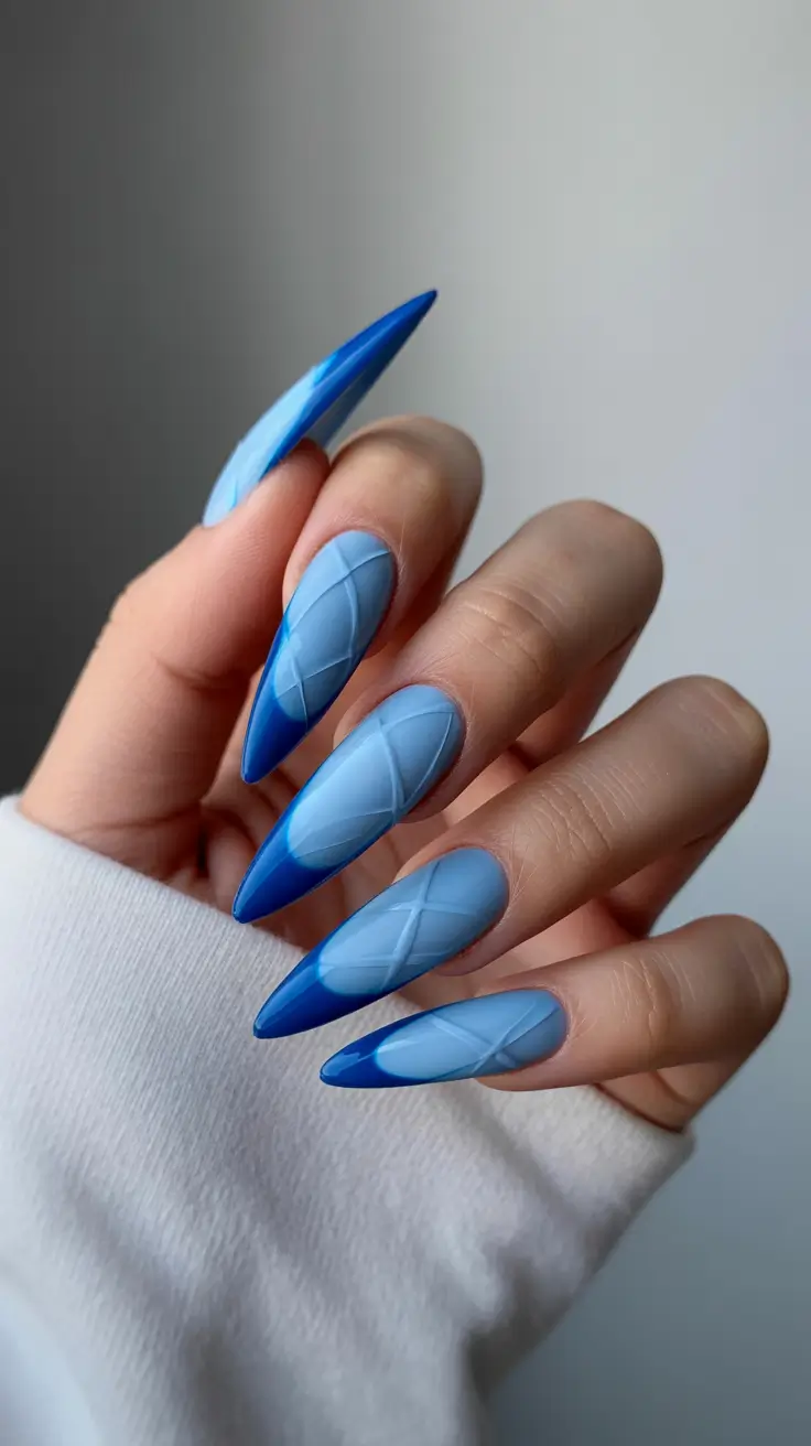 March Nails Ideas 2026 Blue Frost Stiletto Illusion
