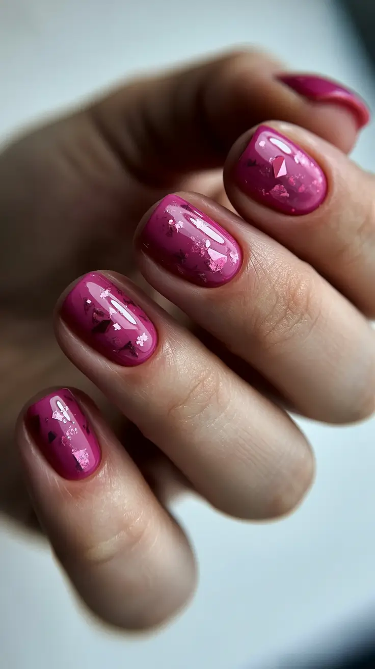 March Nails Ideas 2026 Berry Shimmer Mosaic