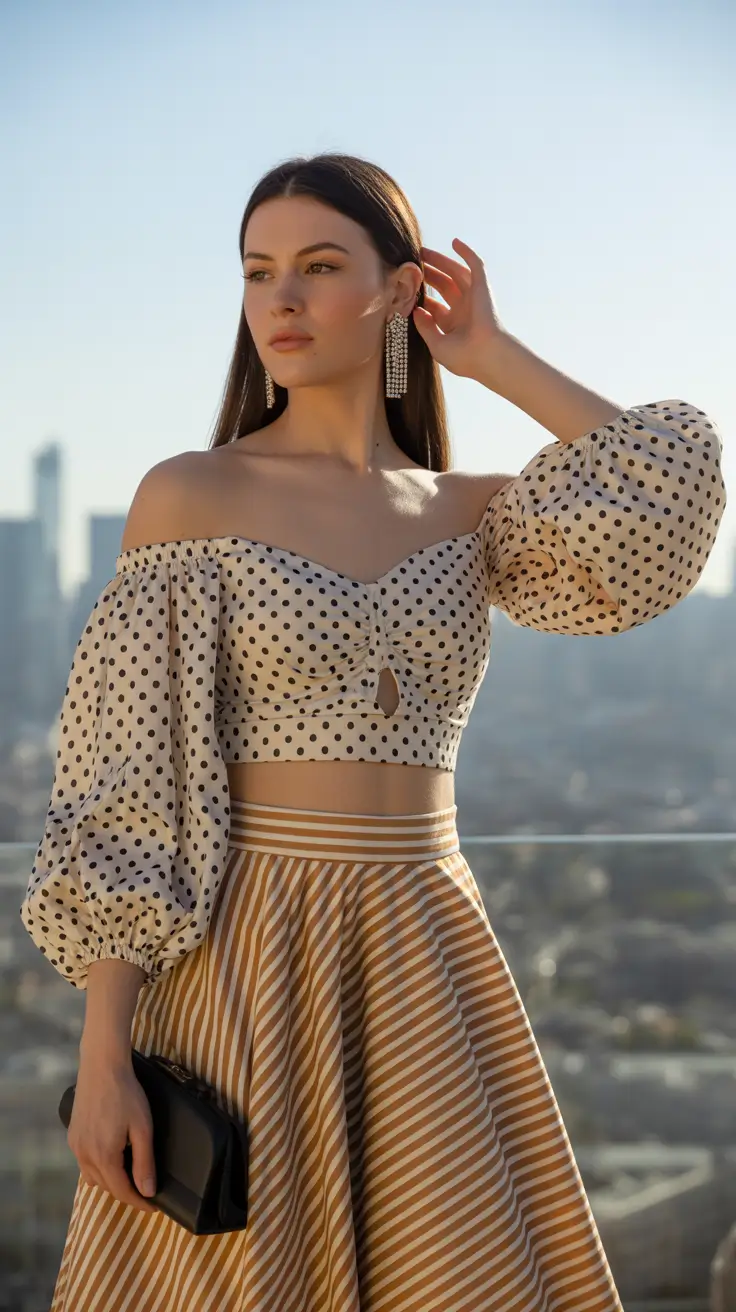 March Outfits Ideas 2026 Mixed Spring Prints with Soft Glamour