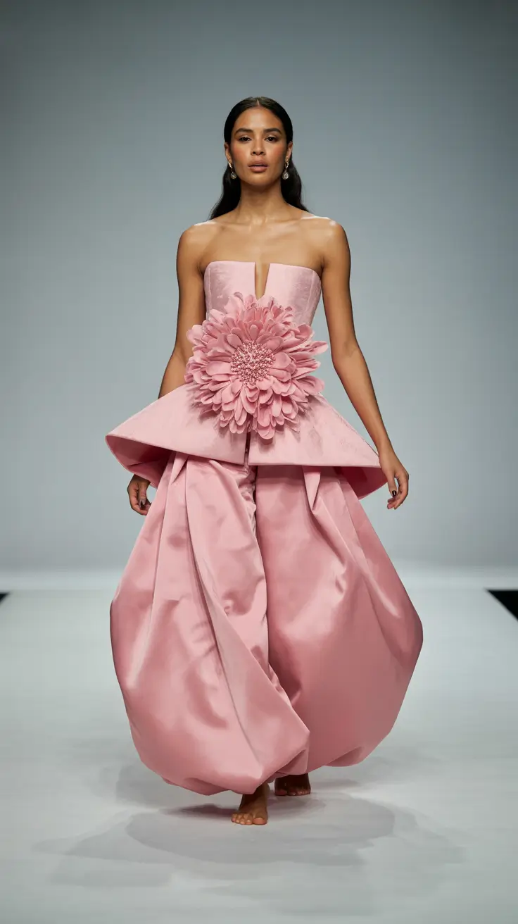 March Outfits Ideas 2026 Blossom-Inspired Drama in Sculptural Pink