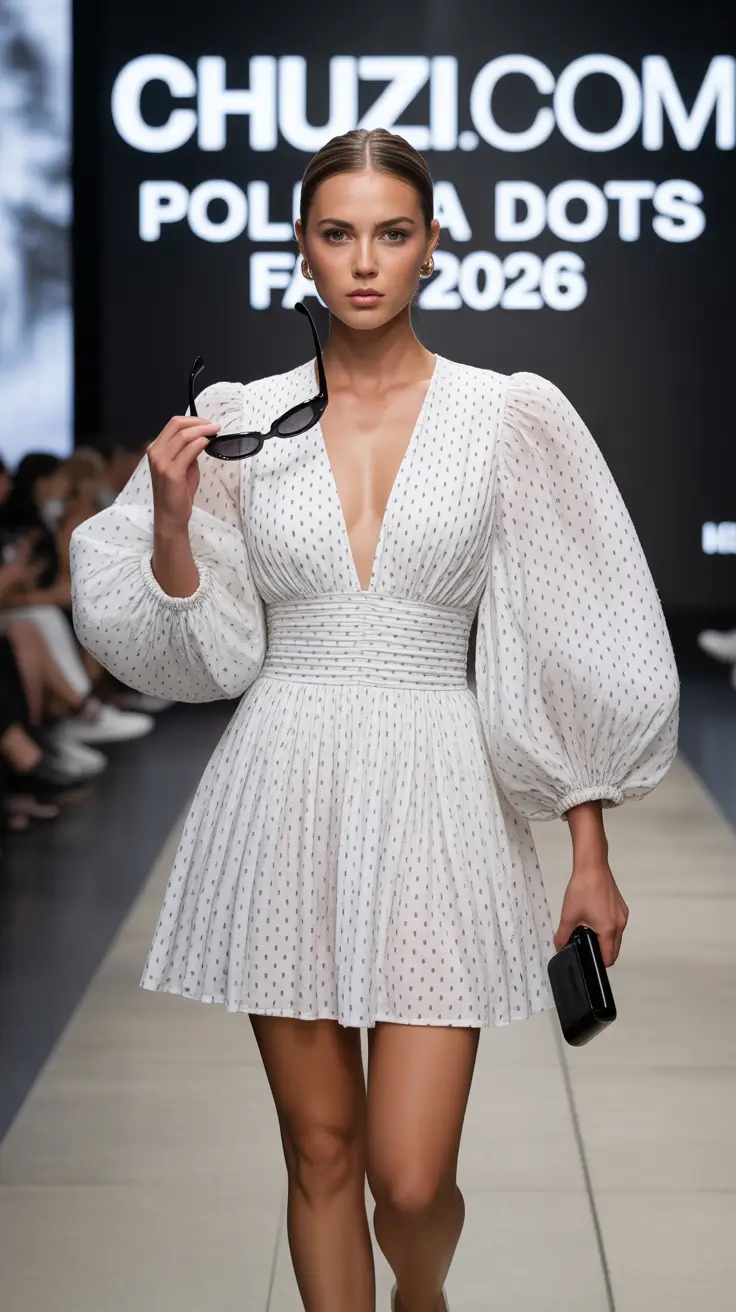 March Outfits Ideas 2026 A Modern Polka-Dot Mini with Runway Flair