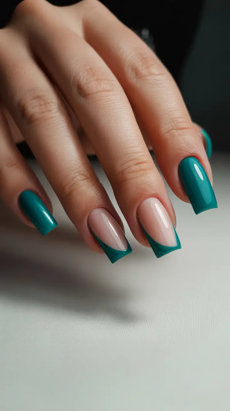 modern spring gel nails looks 2026 Emerald Micro-French on Short Square