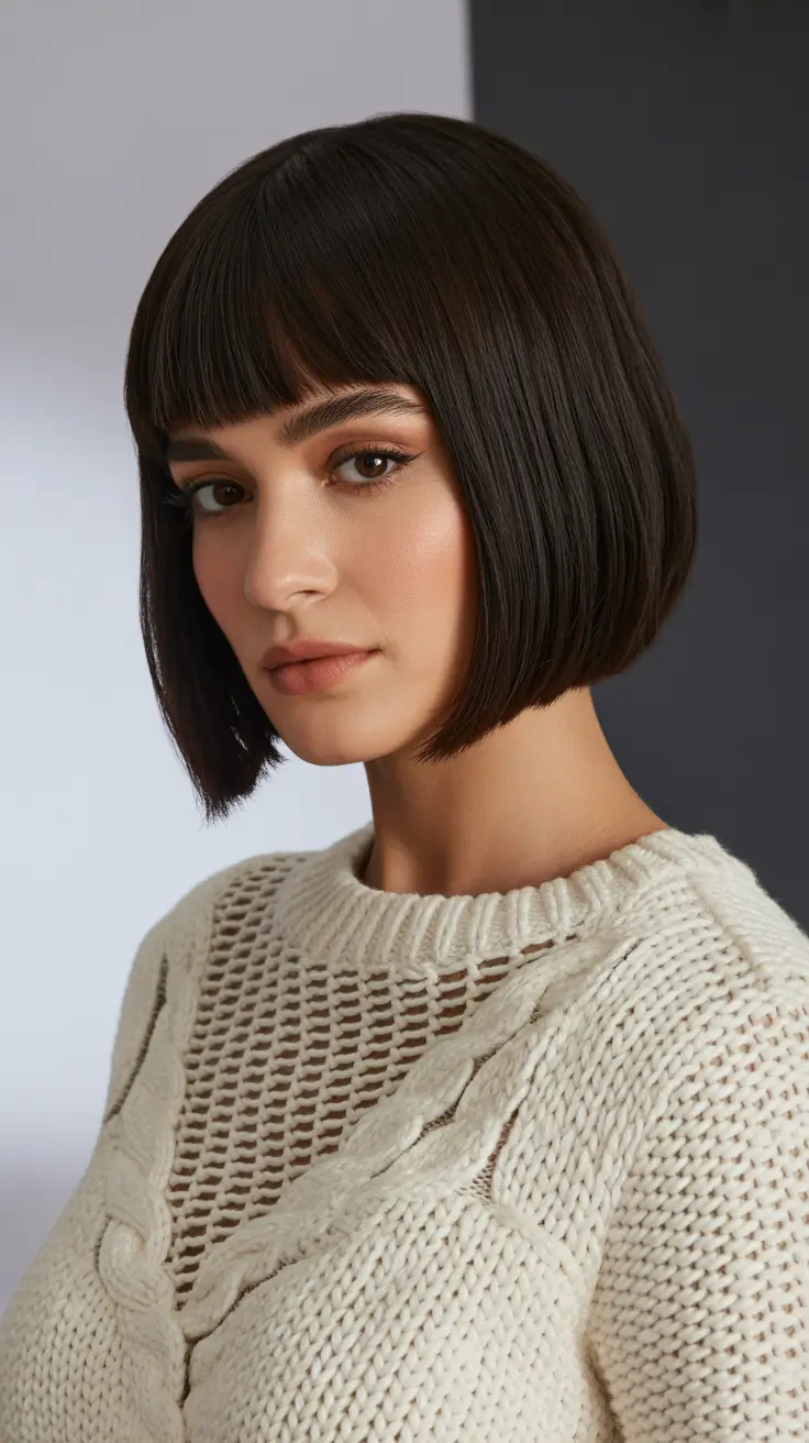 modern spring haircuts 2026 Blunt Short Bob with Baby Bangs