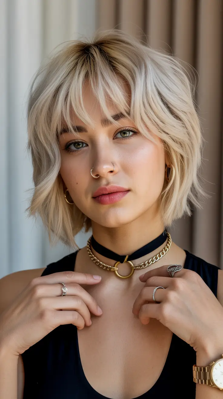 modern spring haircuts 2026 Textured Blonde Shag Bob