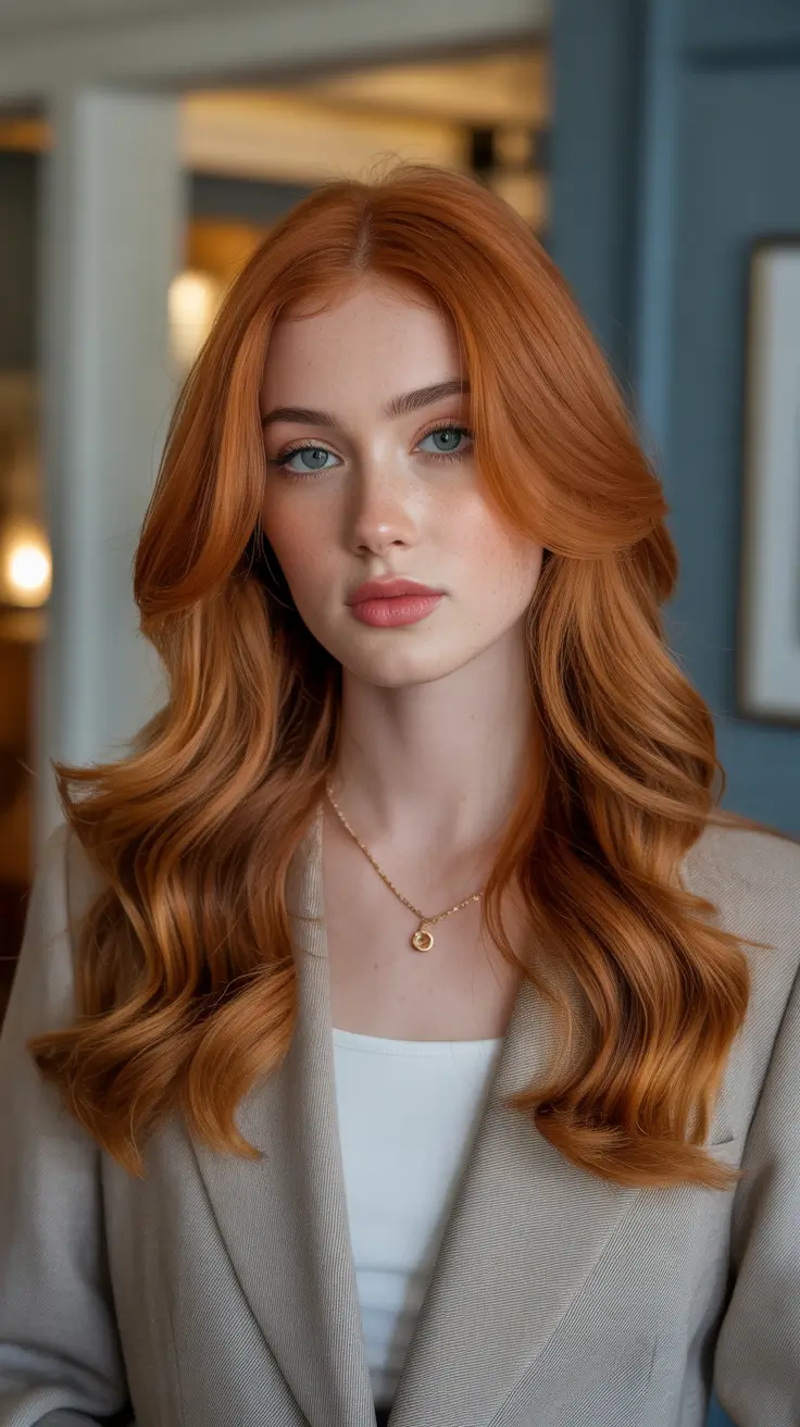 modern spring haircuts 2026 Romantic Long Copper Waves