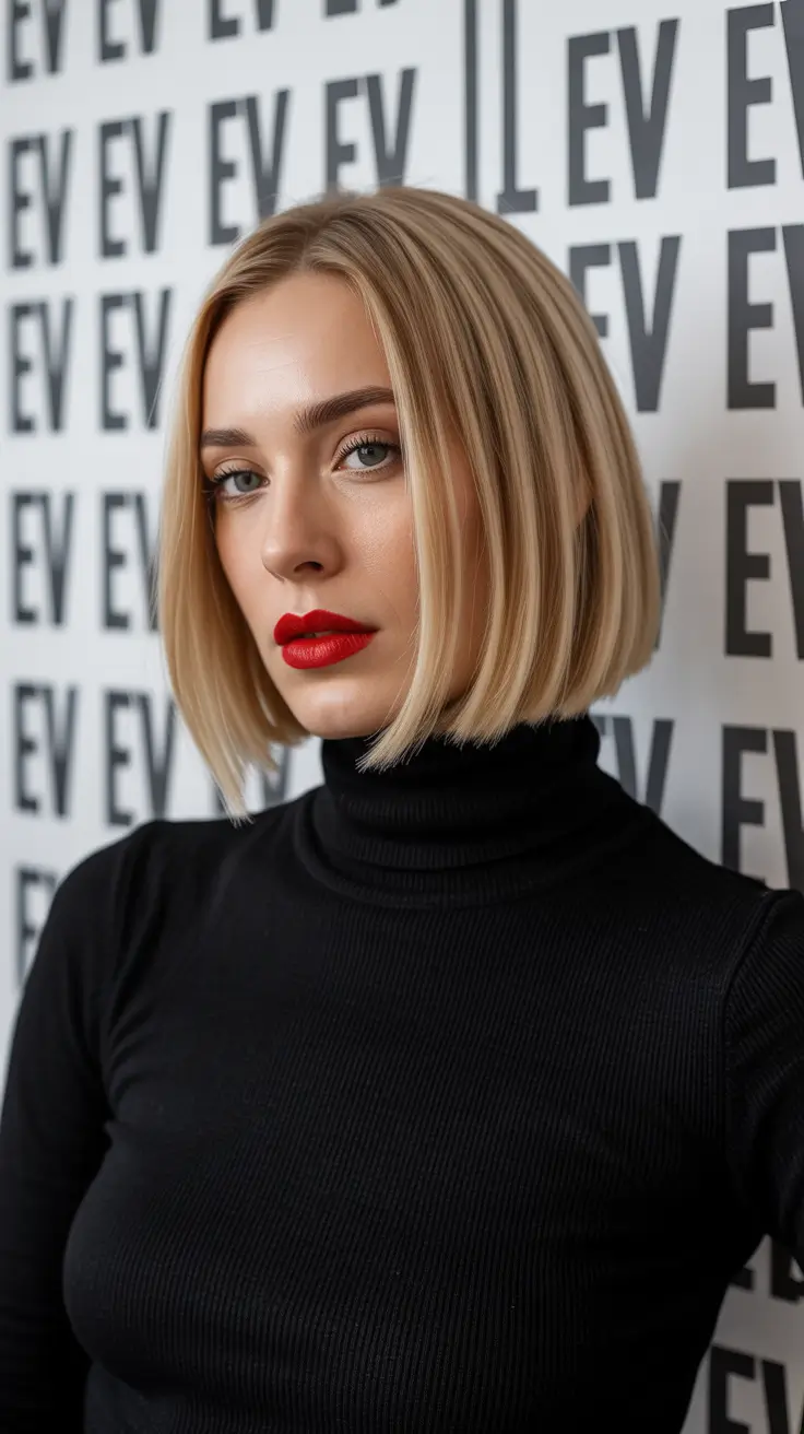 modern spring haircuts for women over 40 2026 Ultra-Polished Blunt Bob with a Modern Minimalist Edge