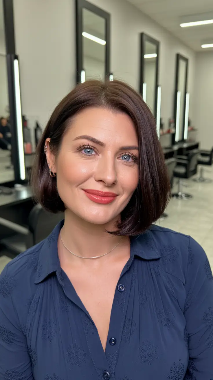 modern spring haircuts for women over 40 2026 Modern Sleek Bob with Deep Chocolate Shine