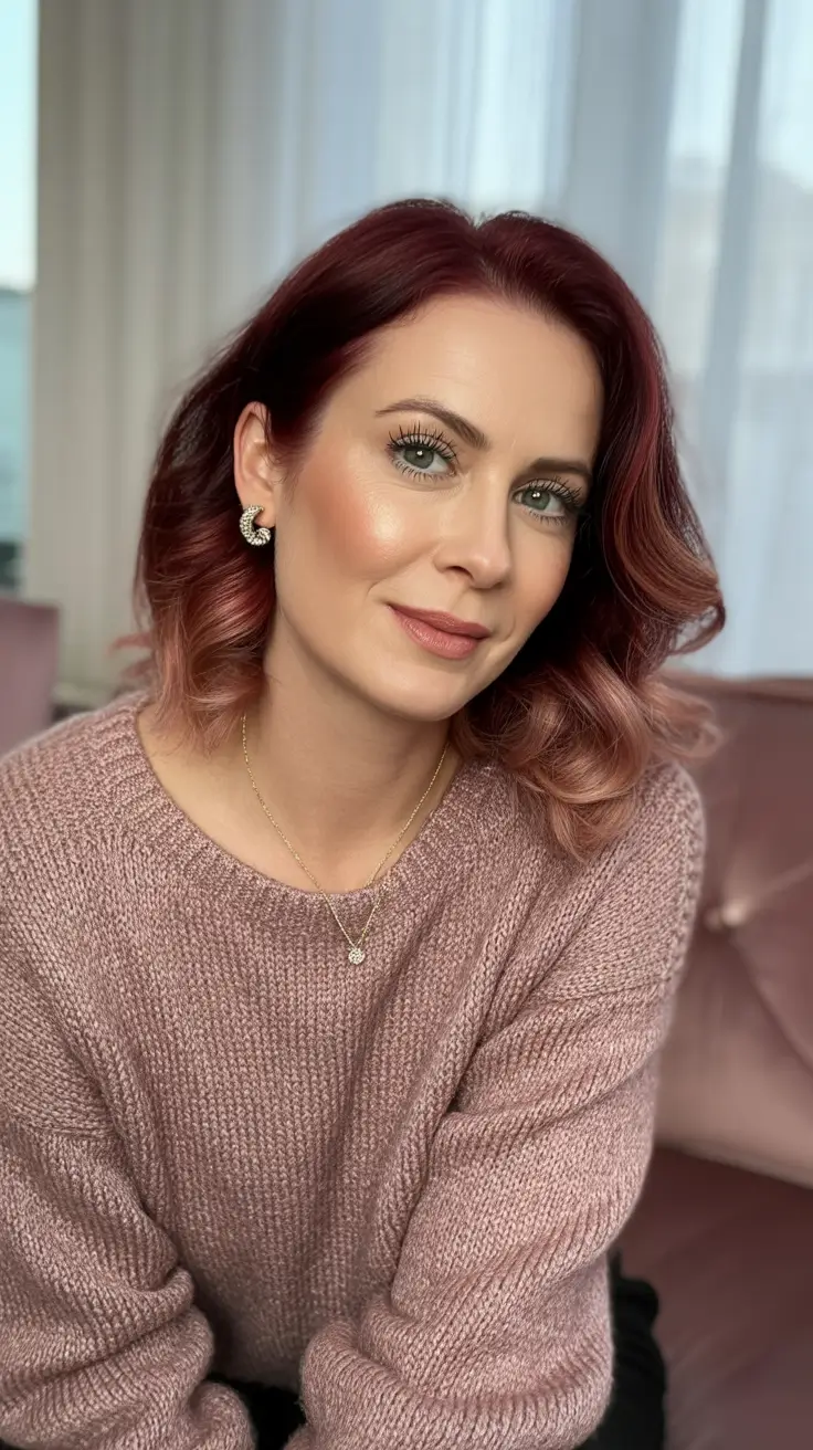 modern spring haircuts for women over 40 2026 Mulled Cherry Waves with a Modern Finish
