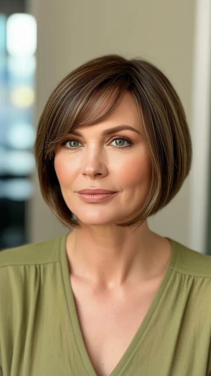 modern spring haircuts for women over 50 2026 Polished Short Bob With Soft Side Layers