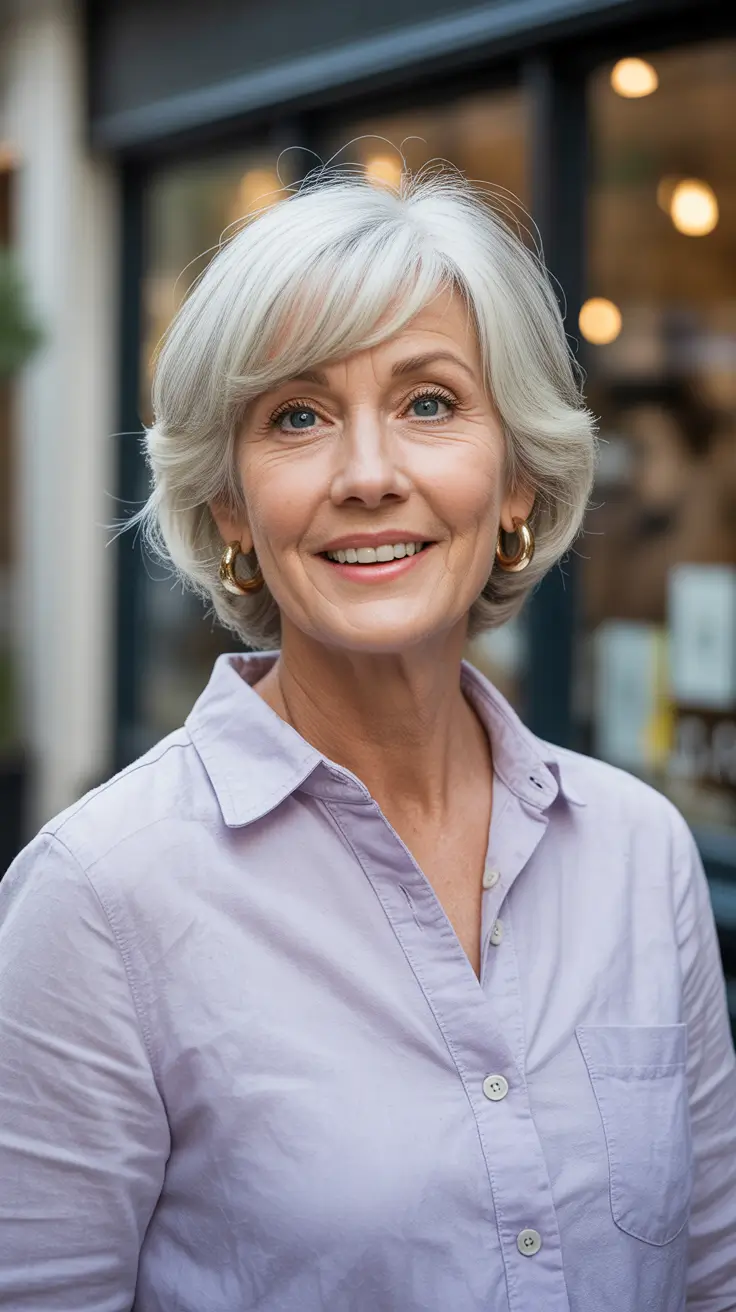 modern spring haircuts for women over 50 2026 Soft Feathered Short Shag With Volume