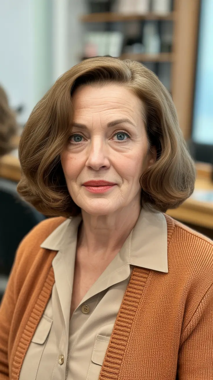 modern spring haircuts for women over 50 2026 Voluminous Medium Bob With Side Sweep