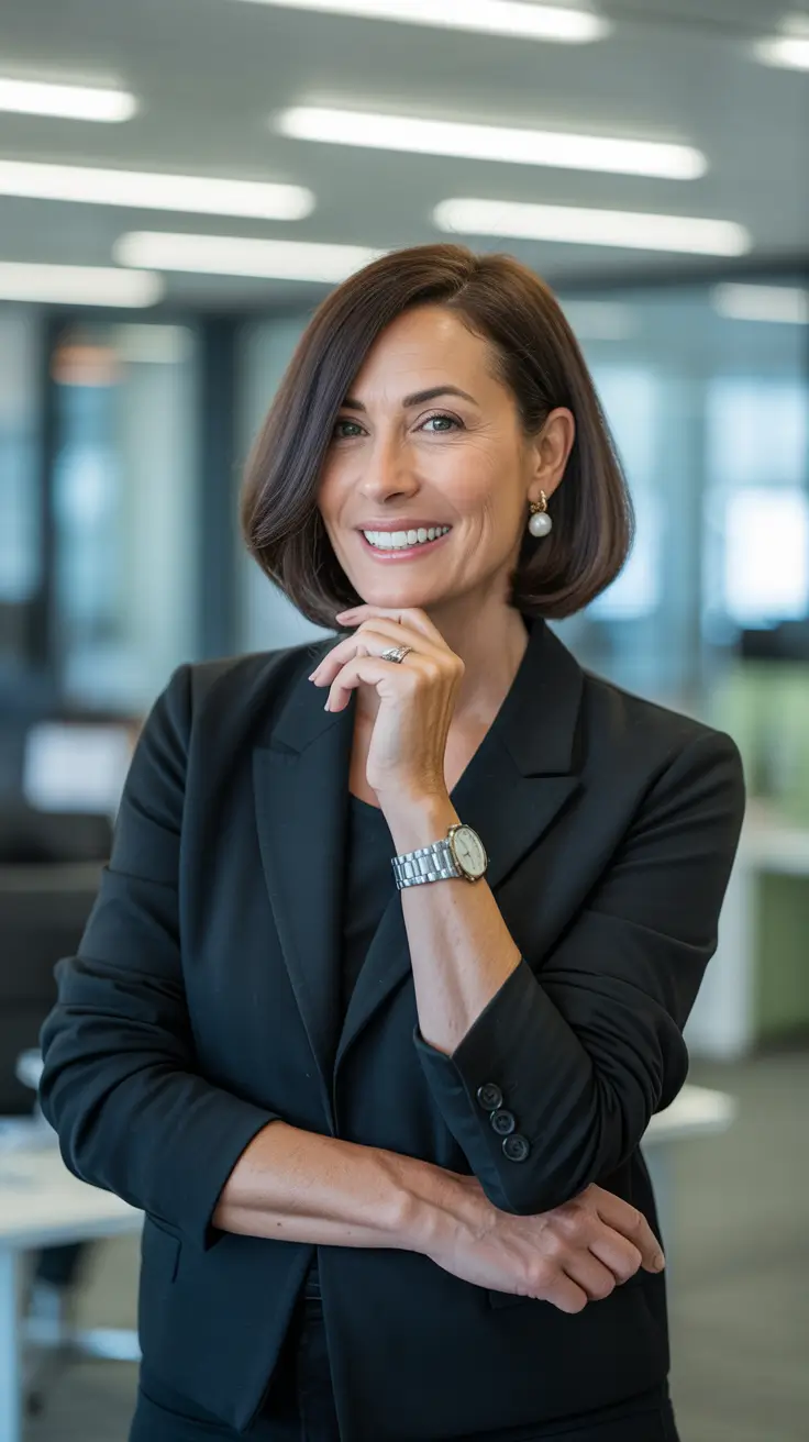 modern spring haircuts for women over 50 2026 Shoulder Length Power Bob With Side Sweep