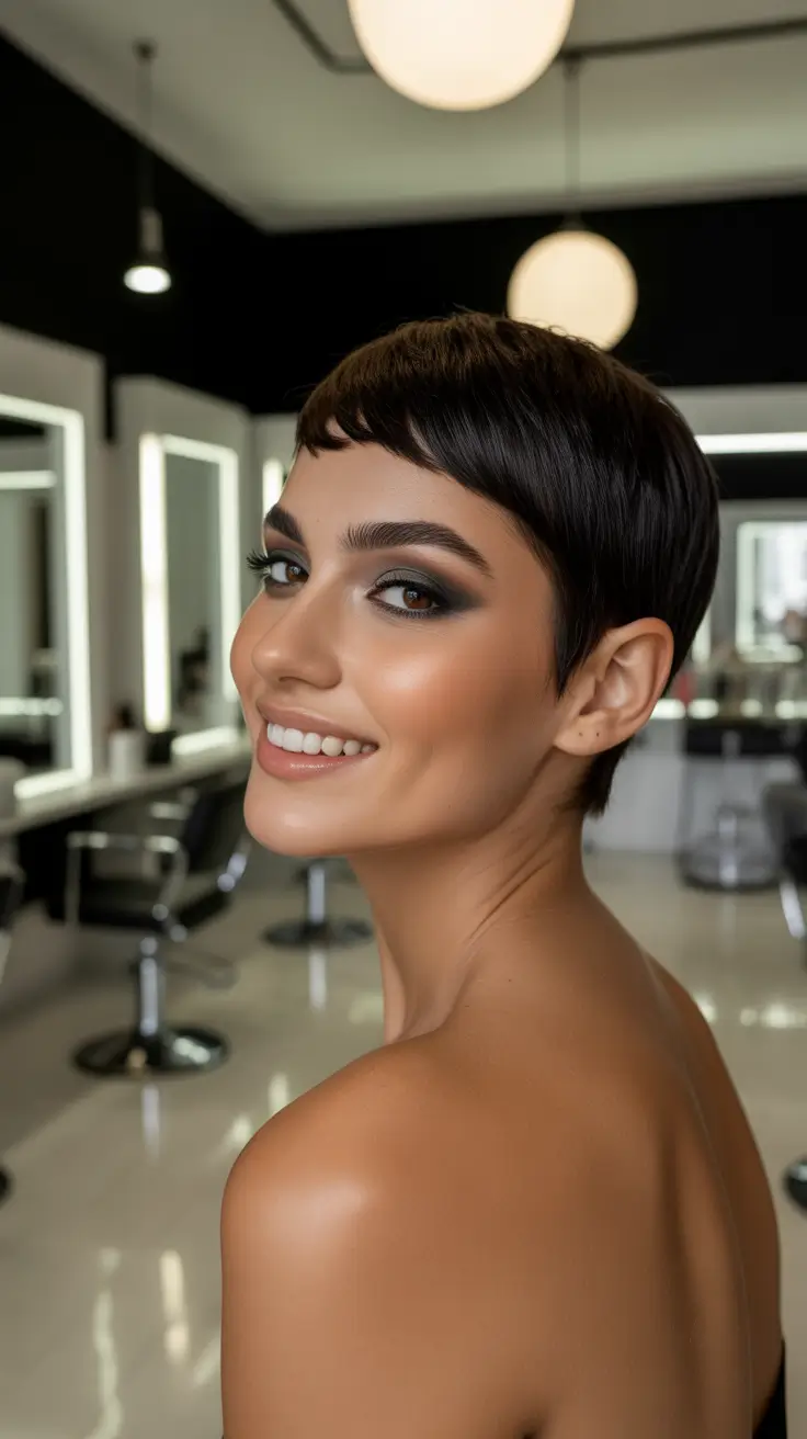 modern spring pixie 2026 Ultra-Sleek Micro Pixie With Smoky Spring Glam