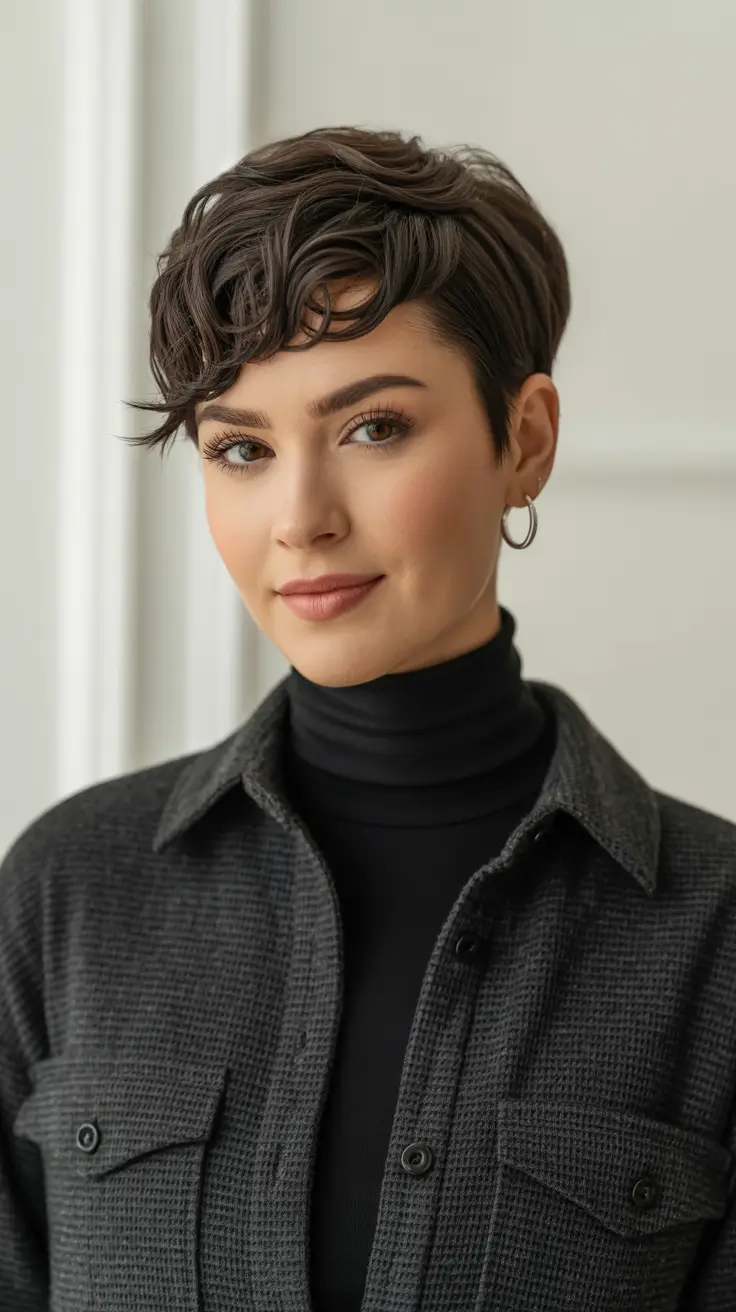 modern spring pixie 2026 Textured Brunette Pixie With Windswept Lift