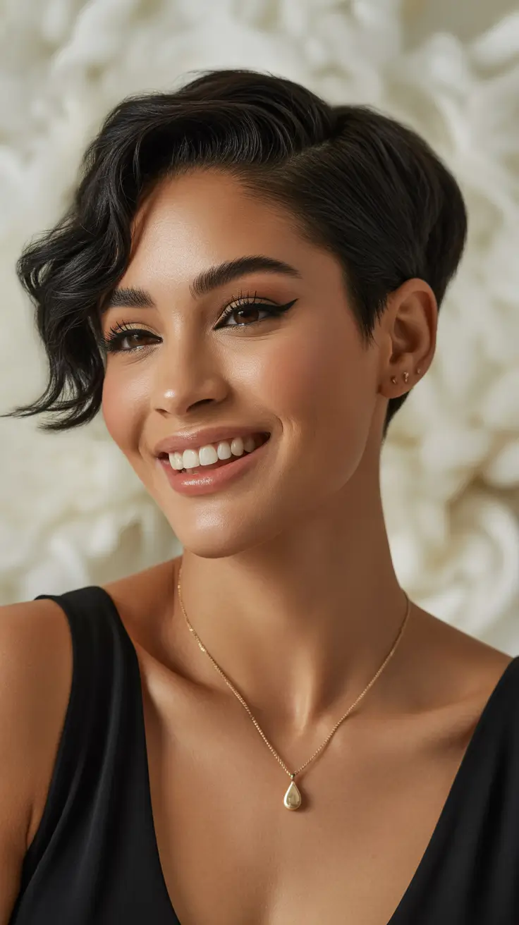 modern spring pixie 2026 Sleek Side-Swept Pixie With Soft Wave Detail