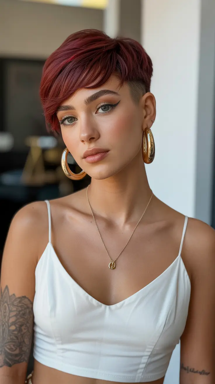modern spring pixie 2026 Bold Red Pixie With Tapered Sides and Spring Spirit