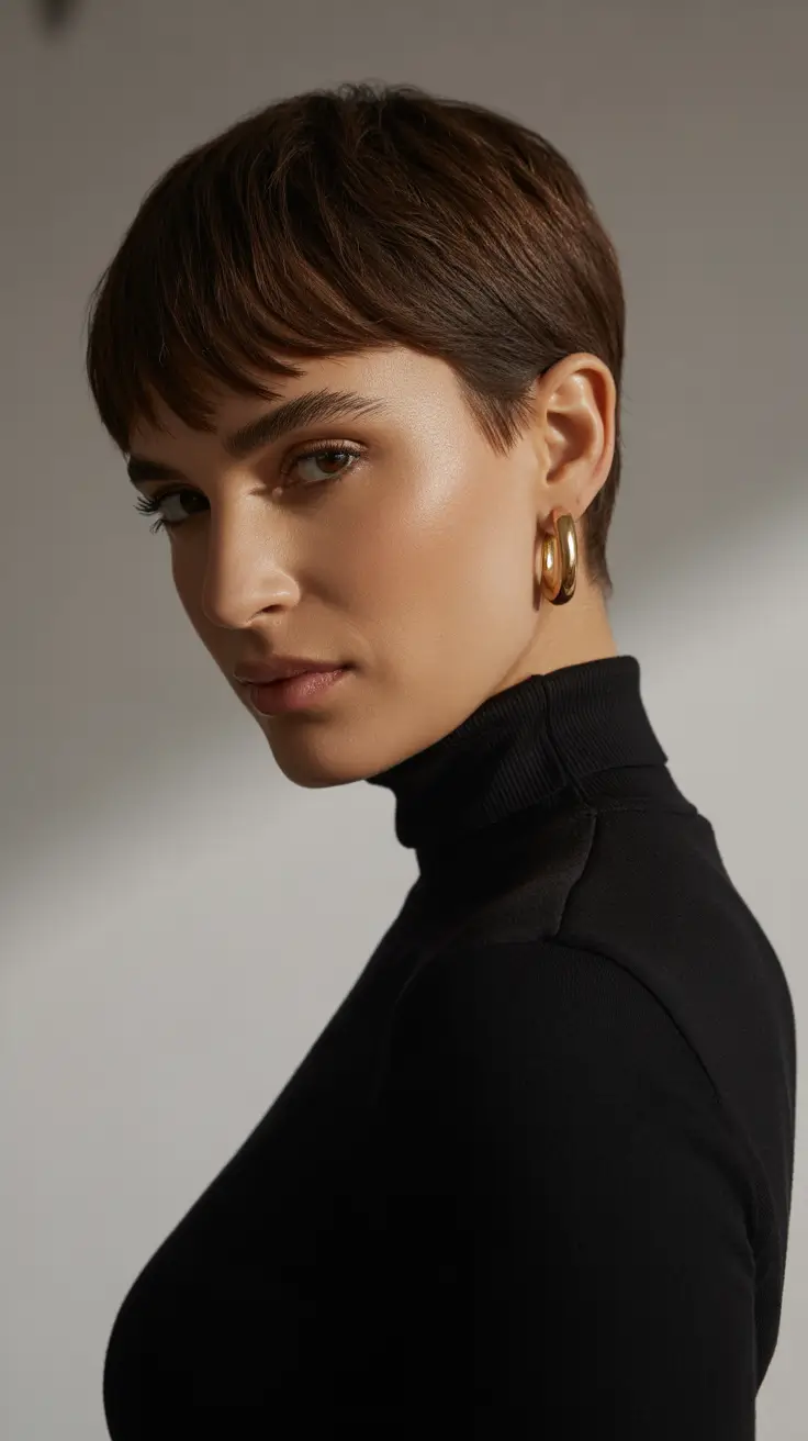 modern spring pixie 2026 Soft Brunette Pixie With Classic Minimalist Mood