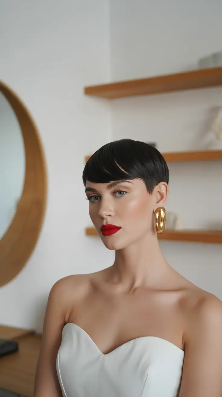 modern spring pixie 2026 Ink-Black Sleek Pixie With Sculpted Gloss