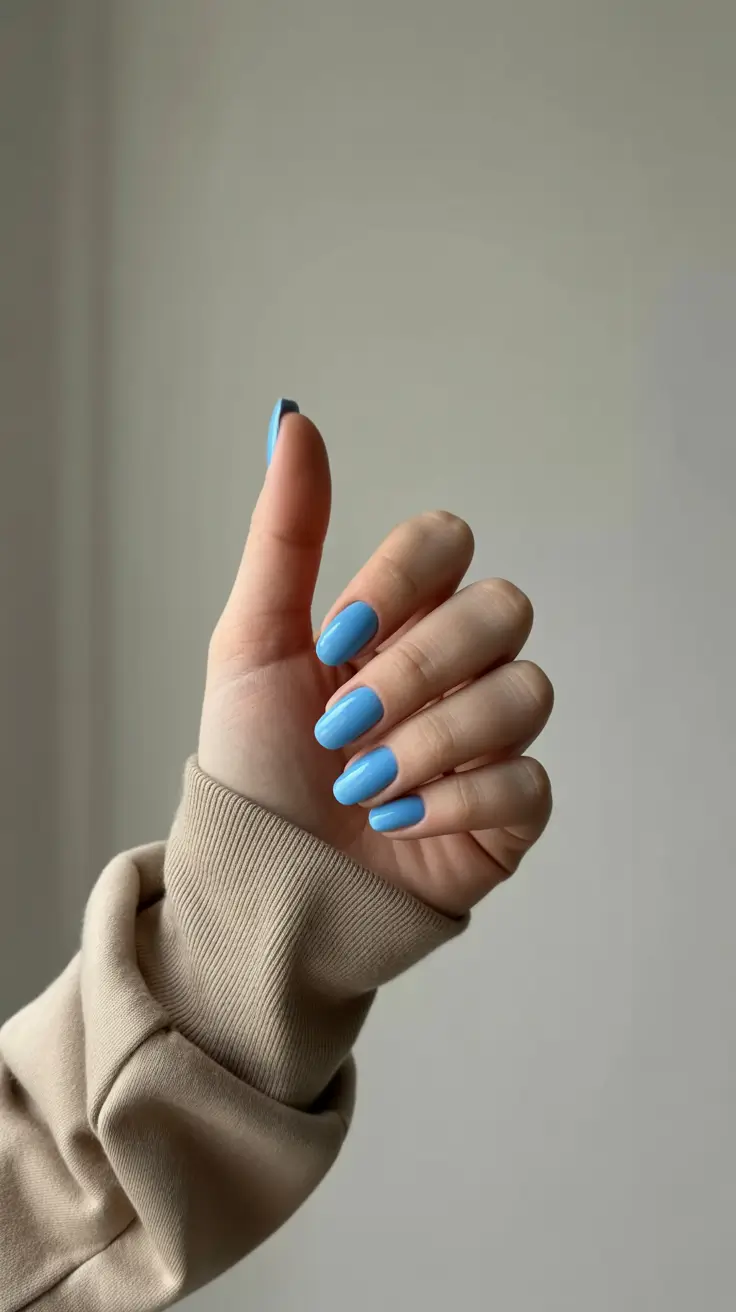 modern trendy spring nails 2026 Sky Blue Gloss on Clean Rounded Tips