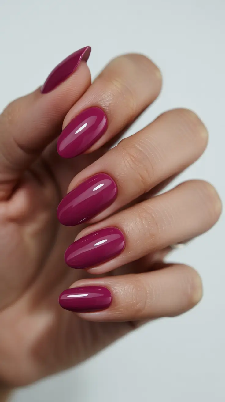 modern trendy spring nails 2026 Deep Berry Gloss on Long Almond