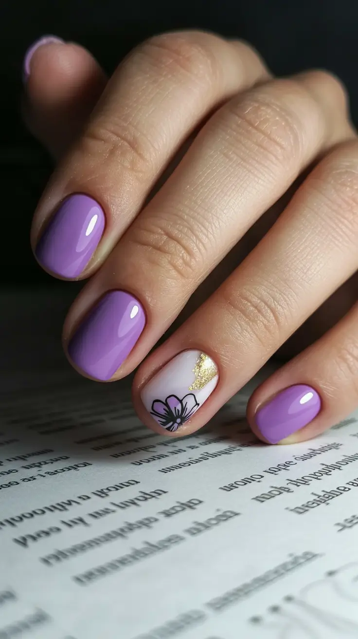 modern trendy spring nails 2026 Lilac Gloss with Minimal Floral Accent