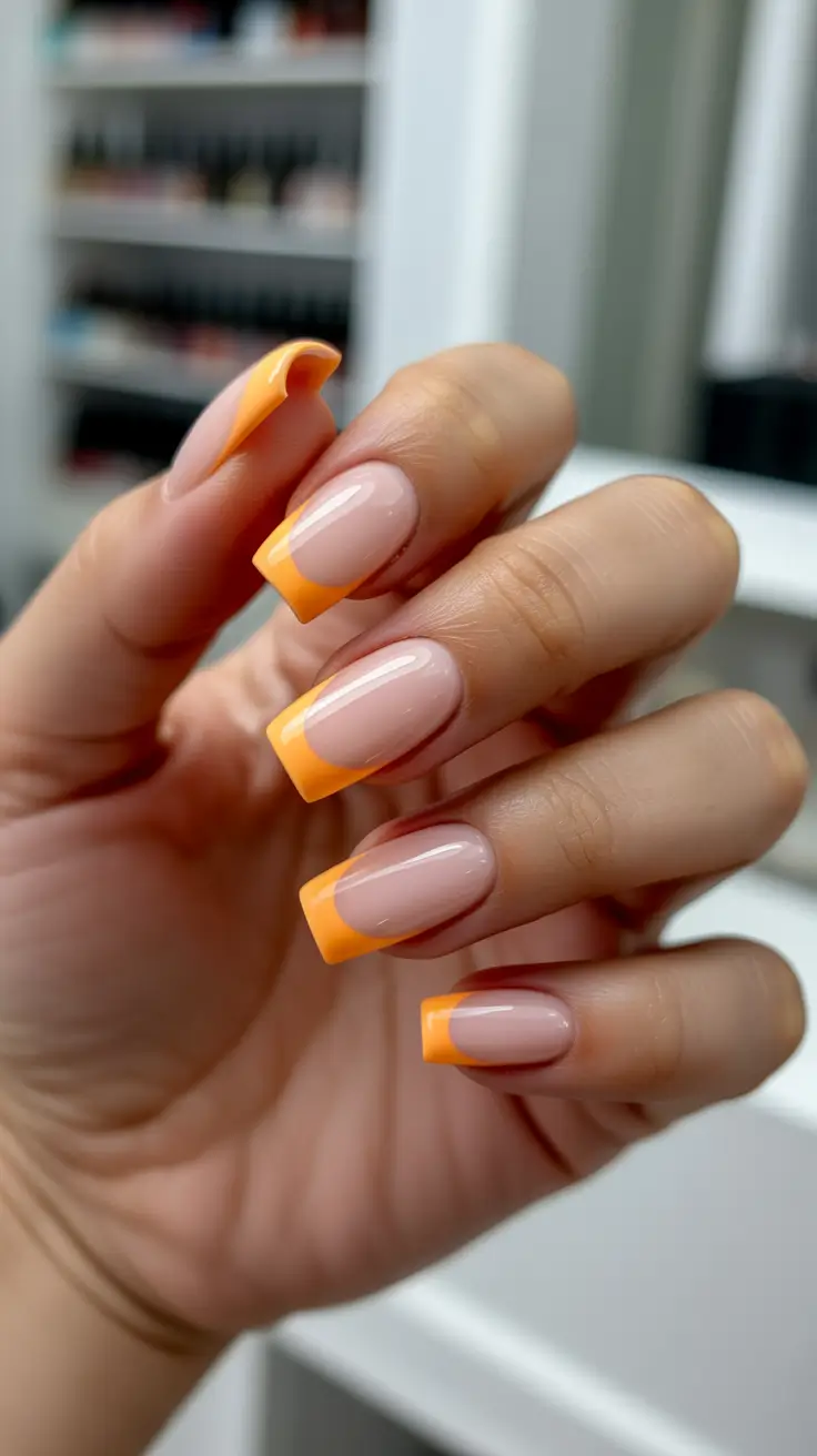 modern trendy spring nails 2026 Citrus French on Long Square Tips
