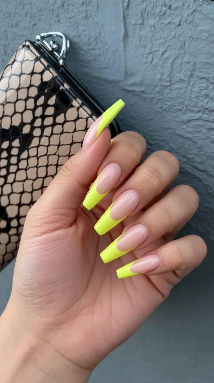 pastel colorful spring nails 2026 Neon Lemon French with a Barely-There Base