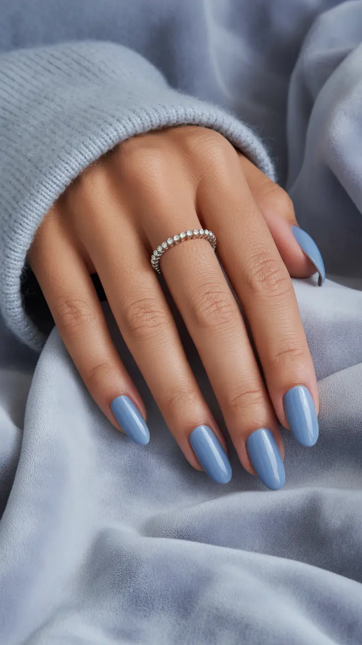 pastel colorful spring nails 2026 Soft Denim Blue Gloss Almond