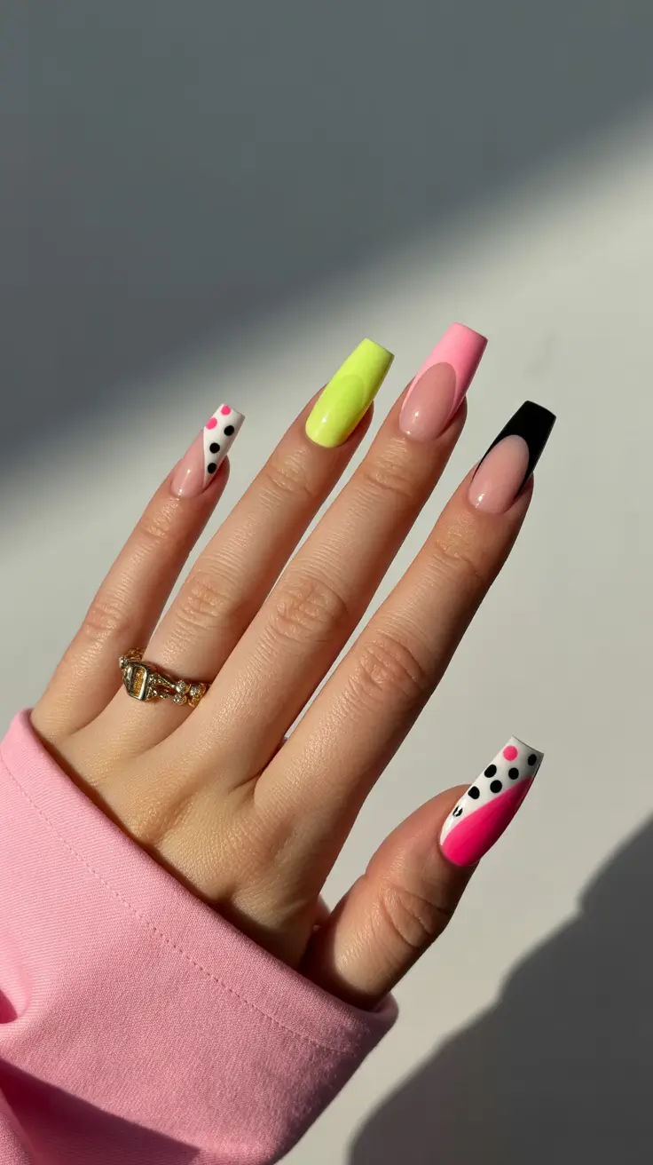 pastel colorful spring nails 2026 Playful Mixed Pastels with Graphic Accents