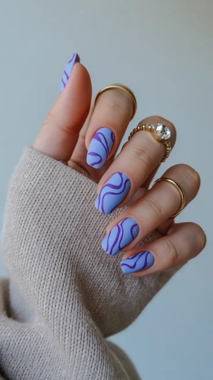 pastel colorful spring nails 2026 Lavender Swirl Graphic Art