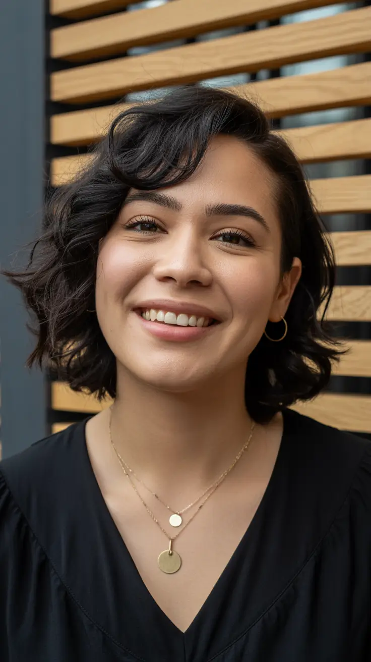 Spring Haircuts for Chubby Faces 2026 Textured Wavy Bob with Side Sweep