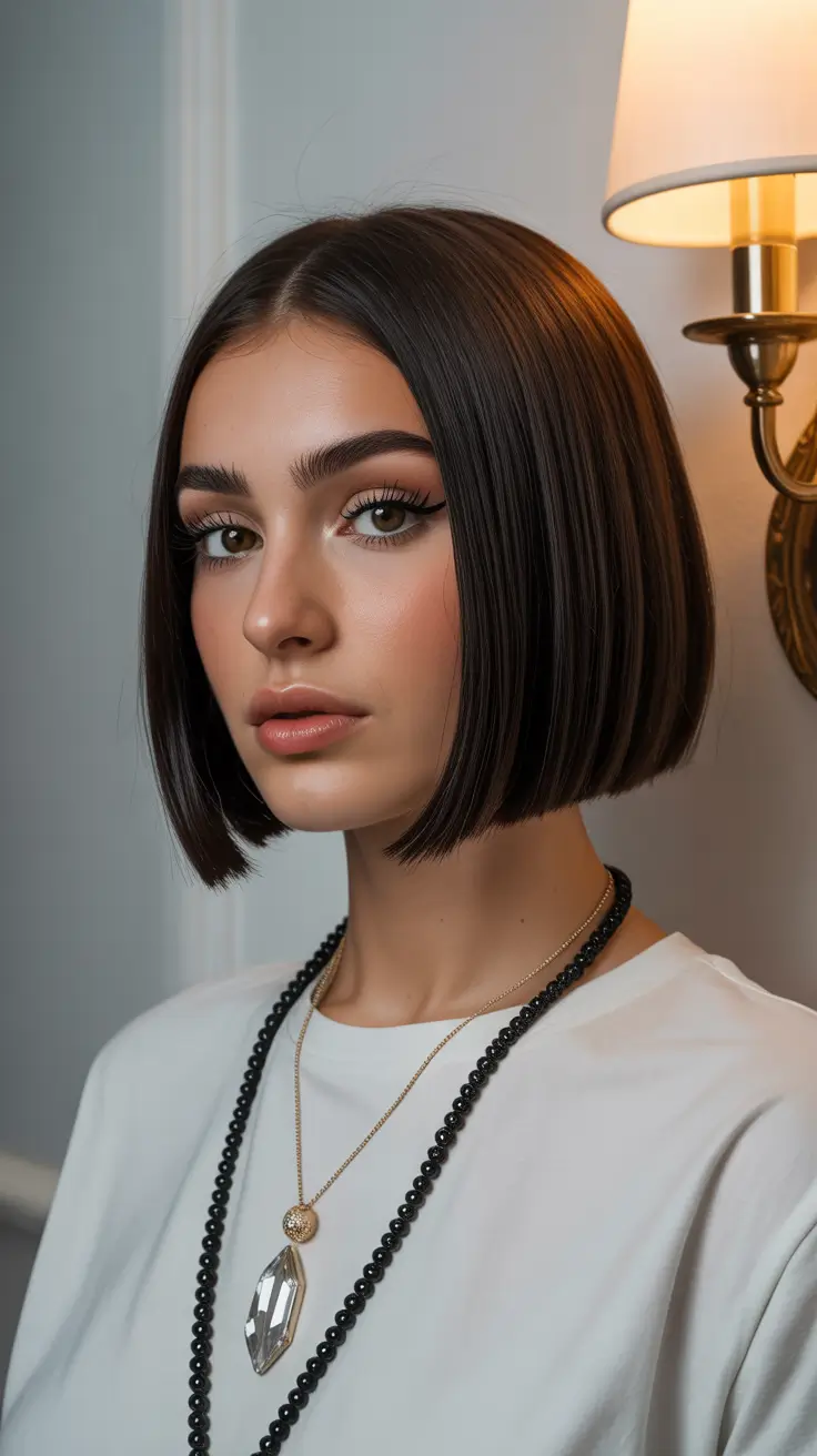 Spring Haircuts for Chubby Faces 2026 Precision Blunt Bob with Tapered Shine