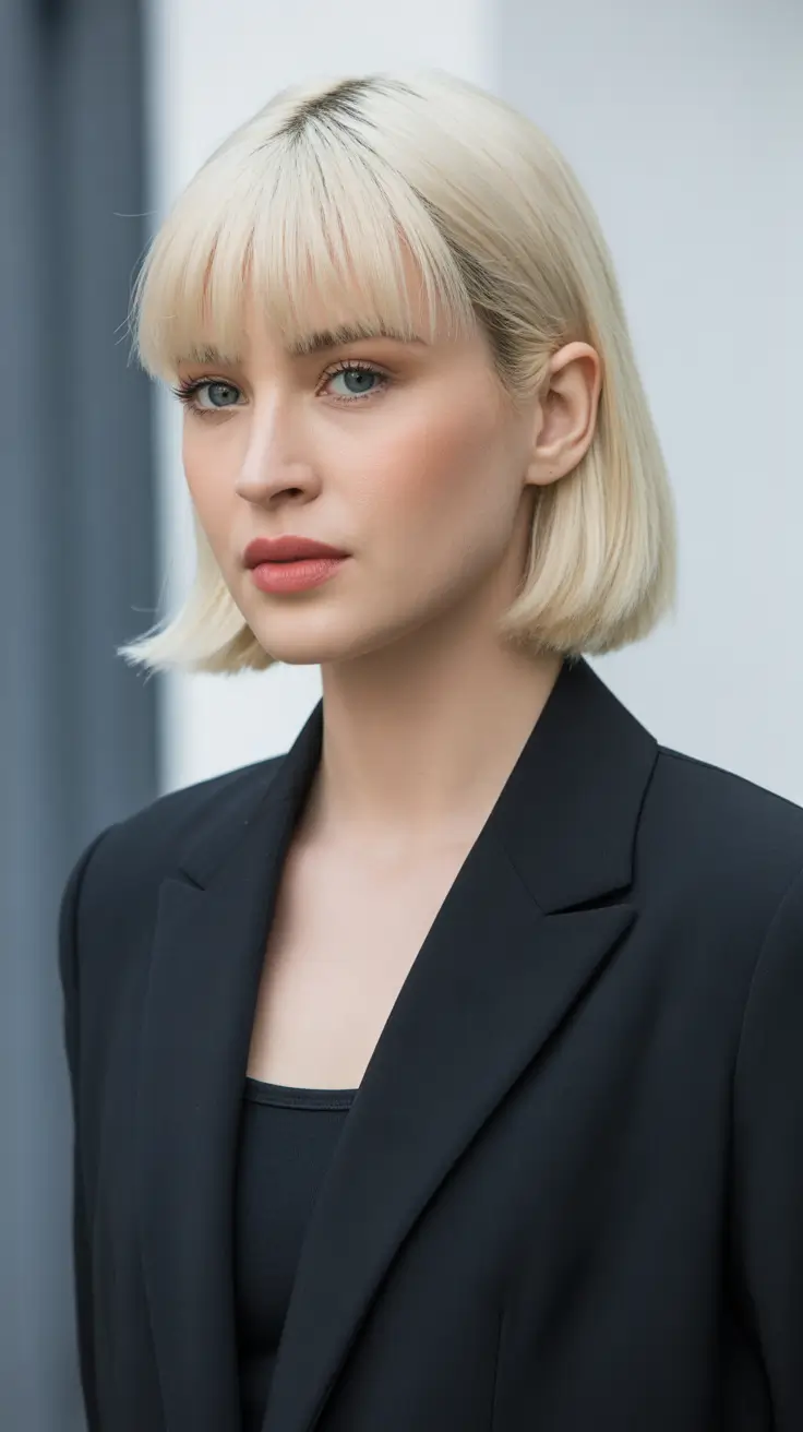 stylish spring blonde hair color looks 2026 Classic Blonde Bob With Soft Fringe